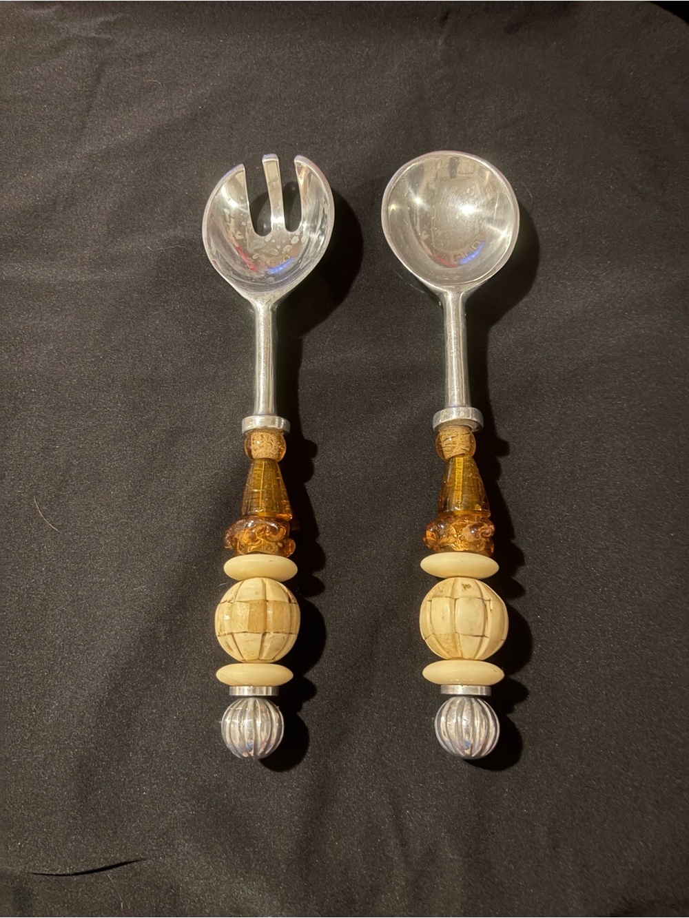 Vintage Salad Servers with Beaded Handles